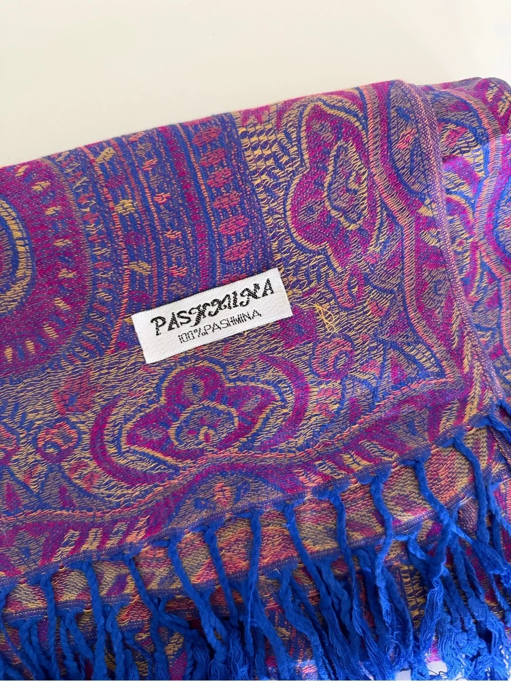Paisley Jacquard Pashmina Shawl/Scarf in Purple & Pink Purchased In India